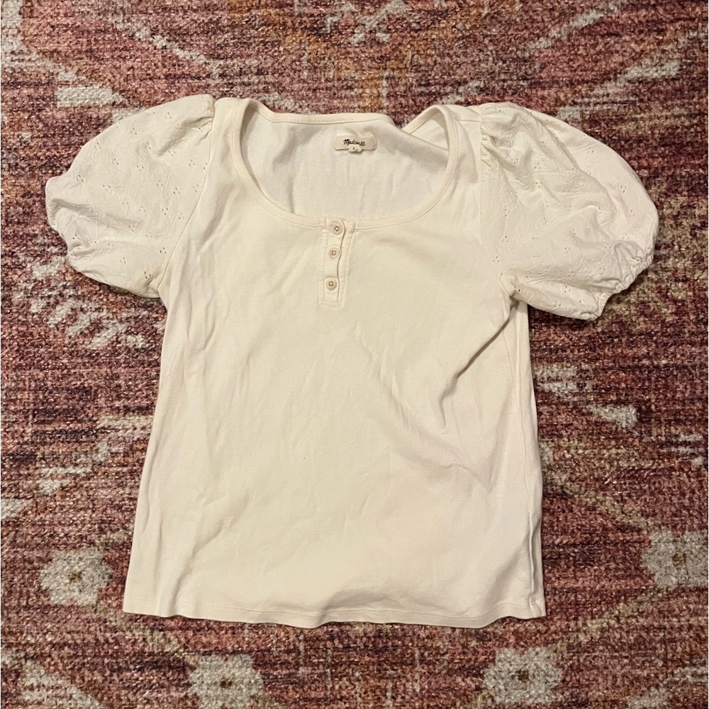 Madewell eyelet sleeve Henley top